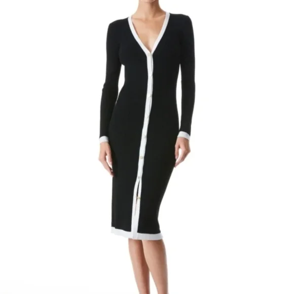 alice and olivia black long sleeve dress Women Size 8 Alice + Olivia Black Solid Nylon Pre-owned Dress
